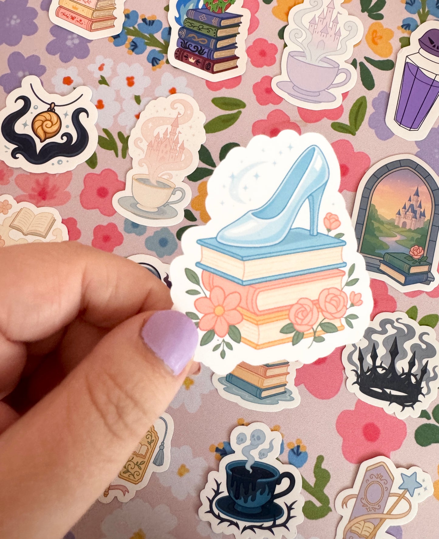 Princess Slipper on a Stack of Books Clear Sticker