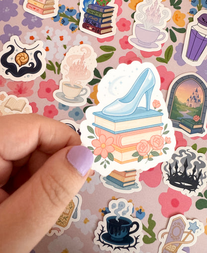 Princess Slipper on a Stack of Books Clear Sticker