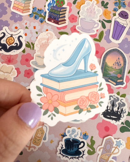Princess Slipper on a Stack of Books Clear Sticker