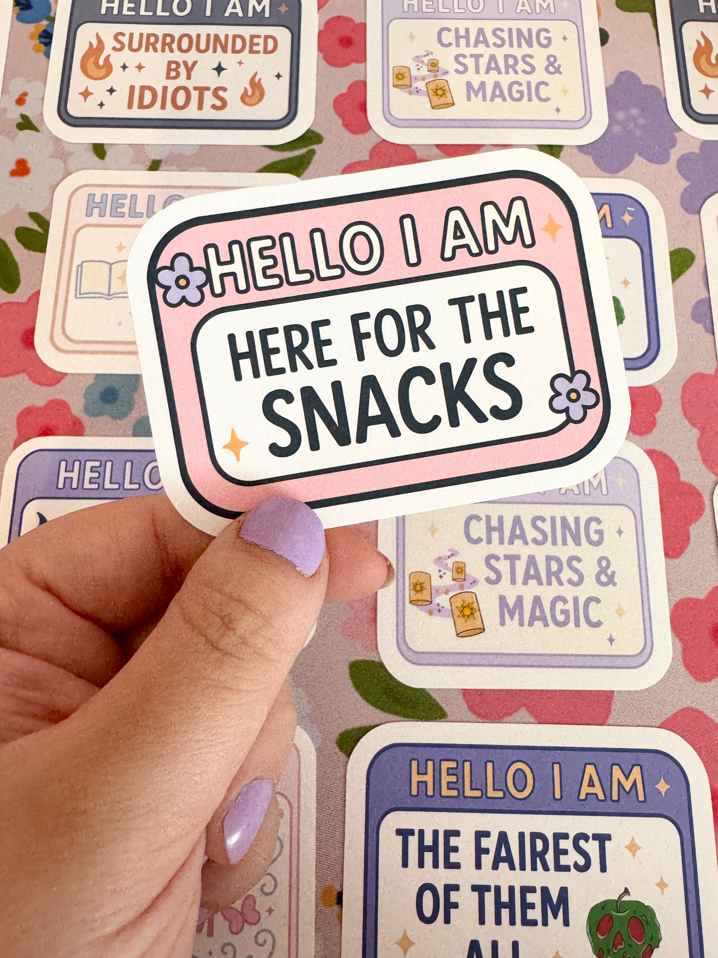 Hello I Am Here For The Snacks Floral Pink Vinyl Sticker