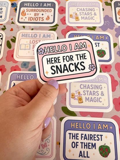 Hello I Am Here For The Snacks Floral Pink Vinyl Sticker
