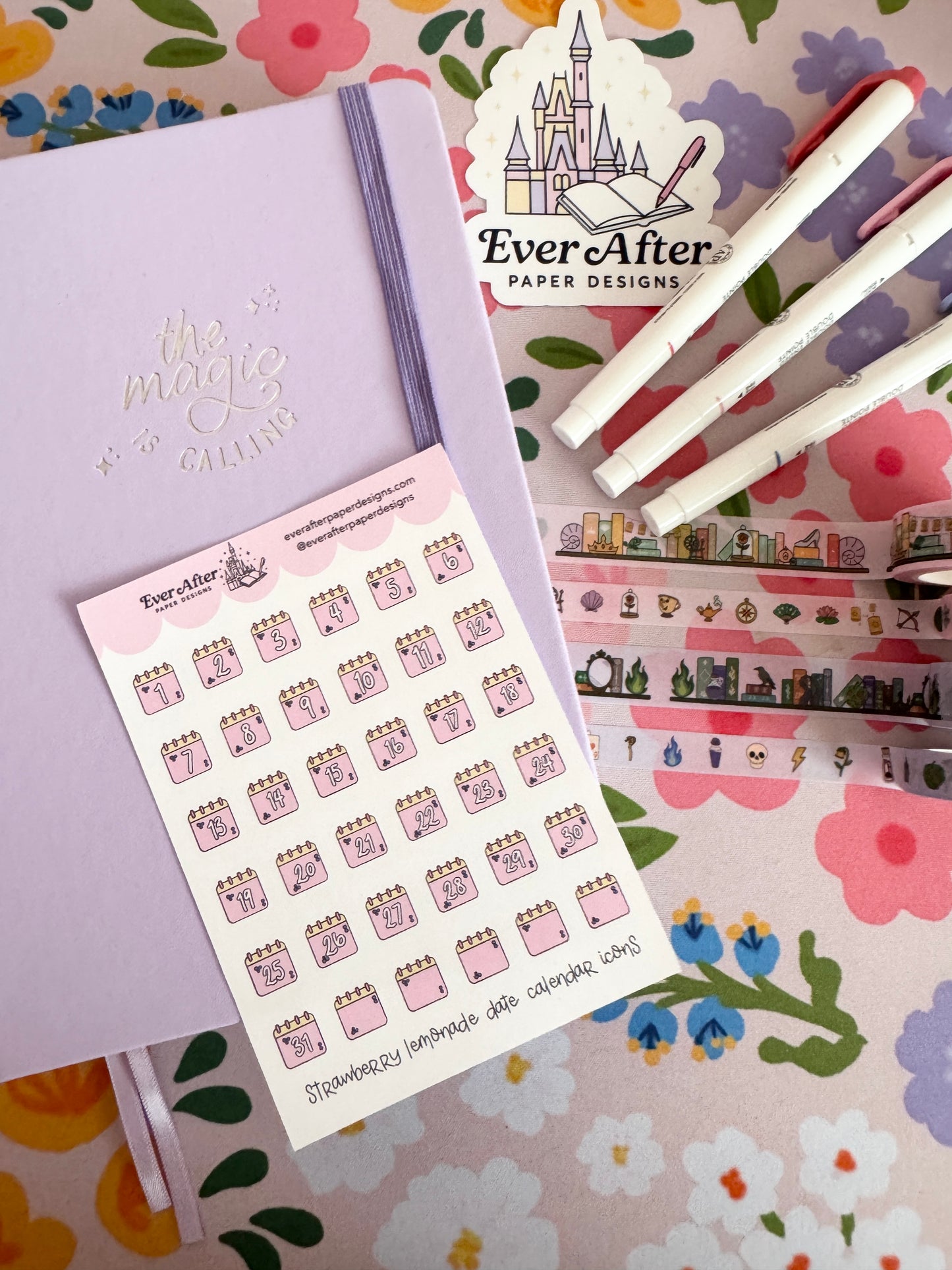Strawberry Lemonade Date Calendar Icons Sticker Sheet