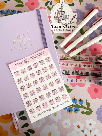 Strawberry Lemonade Date Calendar Icons Sticker Sheet