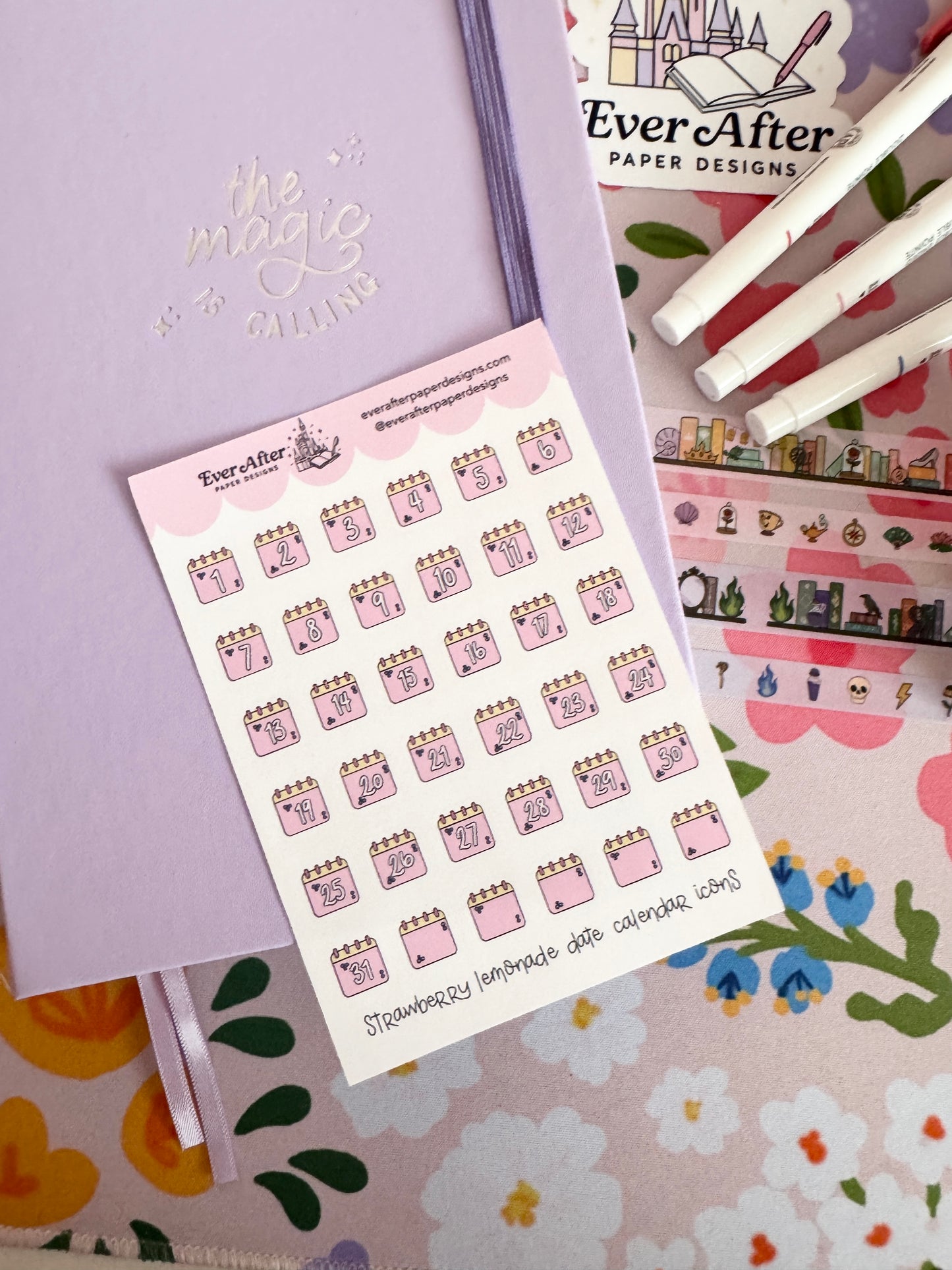 Strawberry Lemonade Date Calendar Icons Sticker Sheet