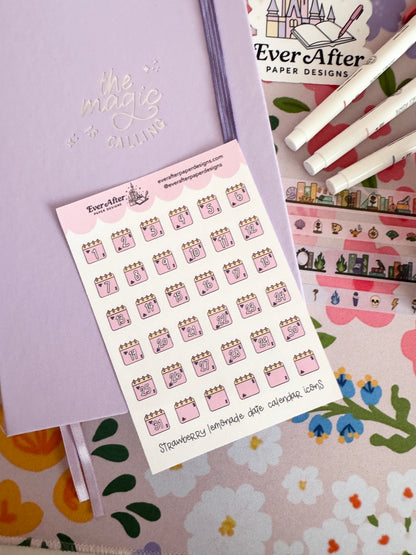 Strawberry Lemonade Date Calendar Icons Sticker Sheet