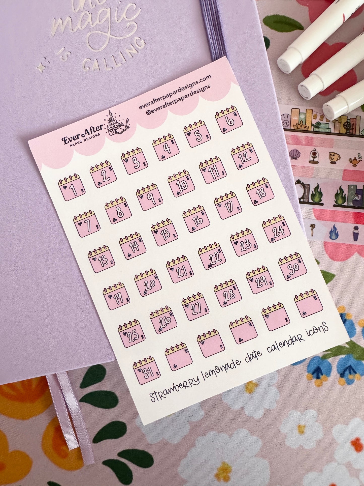 Strawberry Lemonade Date Calendar Icons Sticker Sheet