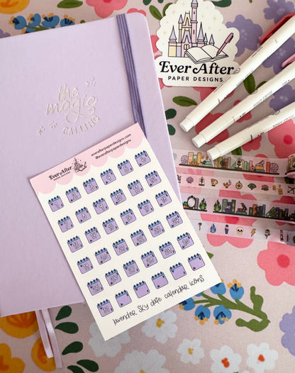 Lavender Sky Date Calendar Icons Sticker Sheet