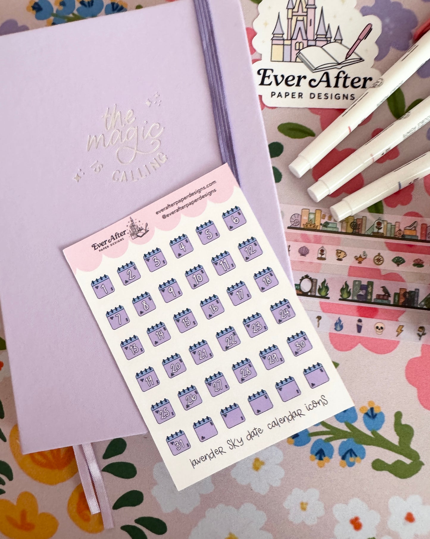 Lavender Sky Date Calendar Icons Sticker Sheet