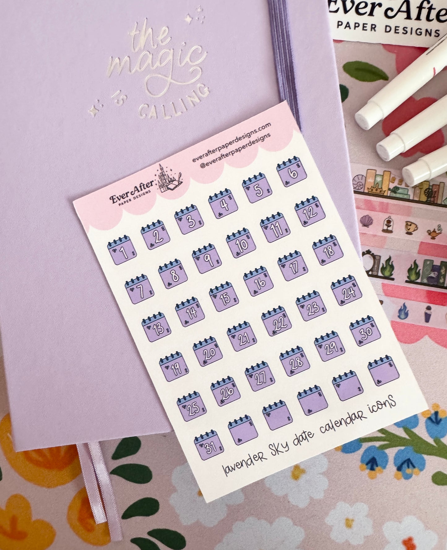 Lavender Sky Date Calendar Icons Sticker Sheet