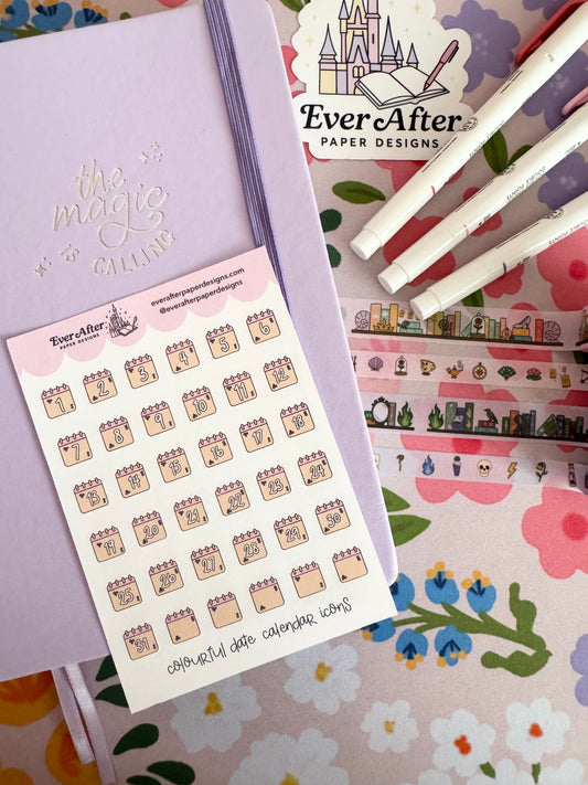 Colourful Date Calendar Icons Sticker Sheet