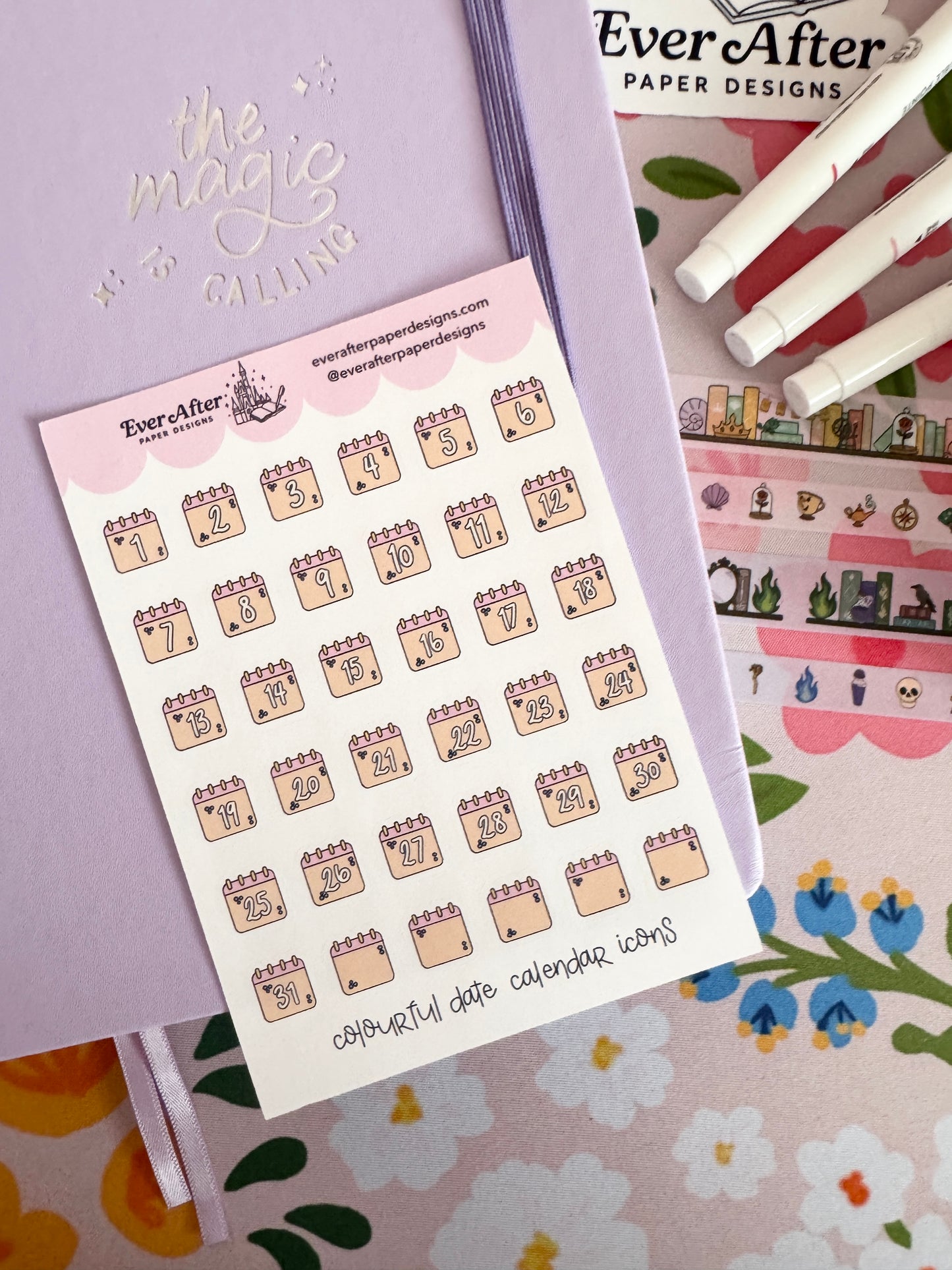 Colourful Date Calendar Icons Sticker Sheet