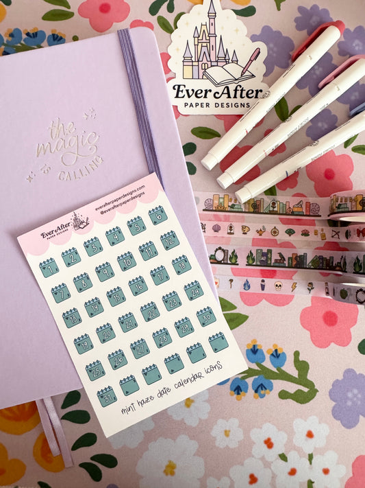 Mint Haze Date Calendar Icons Sticker Sheet