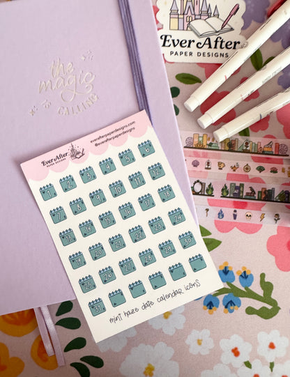 Mint Haze Date Calendar Icons Sticker Sheet