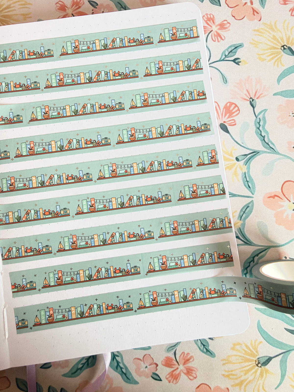 15mm Stories by the Sea Foiled Bookshelf Washi Tape