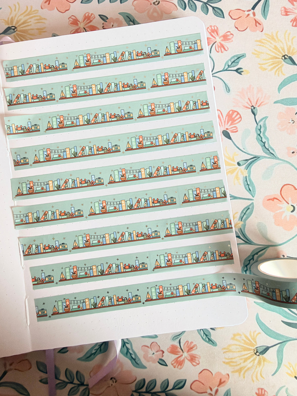 15mm Stories by the Sea Foiled Bookshelf Washi Tape