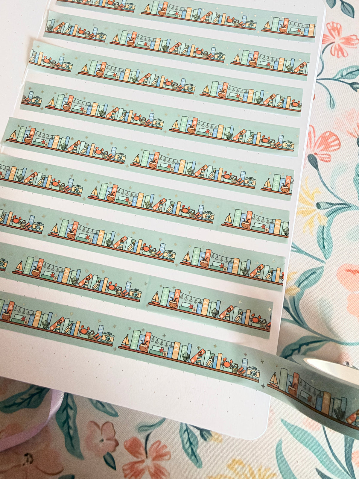 15mm Stories by the Sea Foiled Bookshelf Washi Tape