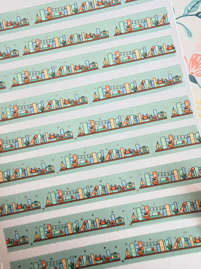 15mm Stories by the Sea Foiled Bookshelf Washi Tape
