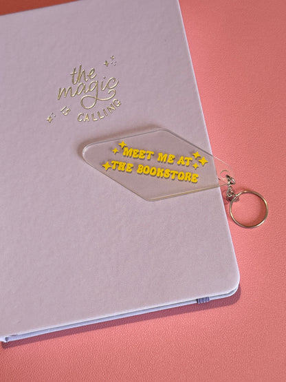 'Meet Me At The Bookstore' Acrylic Motel Keychain