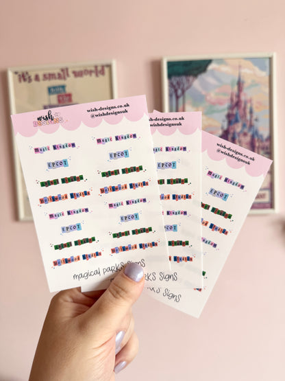 Magical Parks Signs Vinyl Sticker Sheet