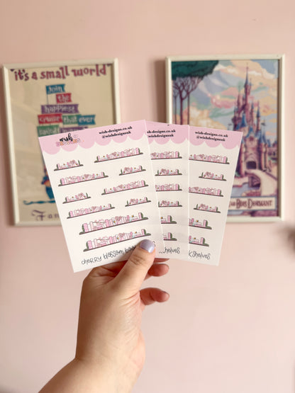 Cherry Blossom Bookshelves Vinyl Sticker Sheet