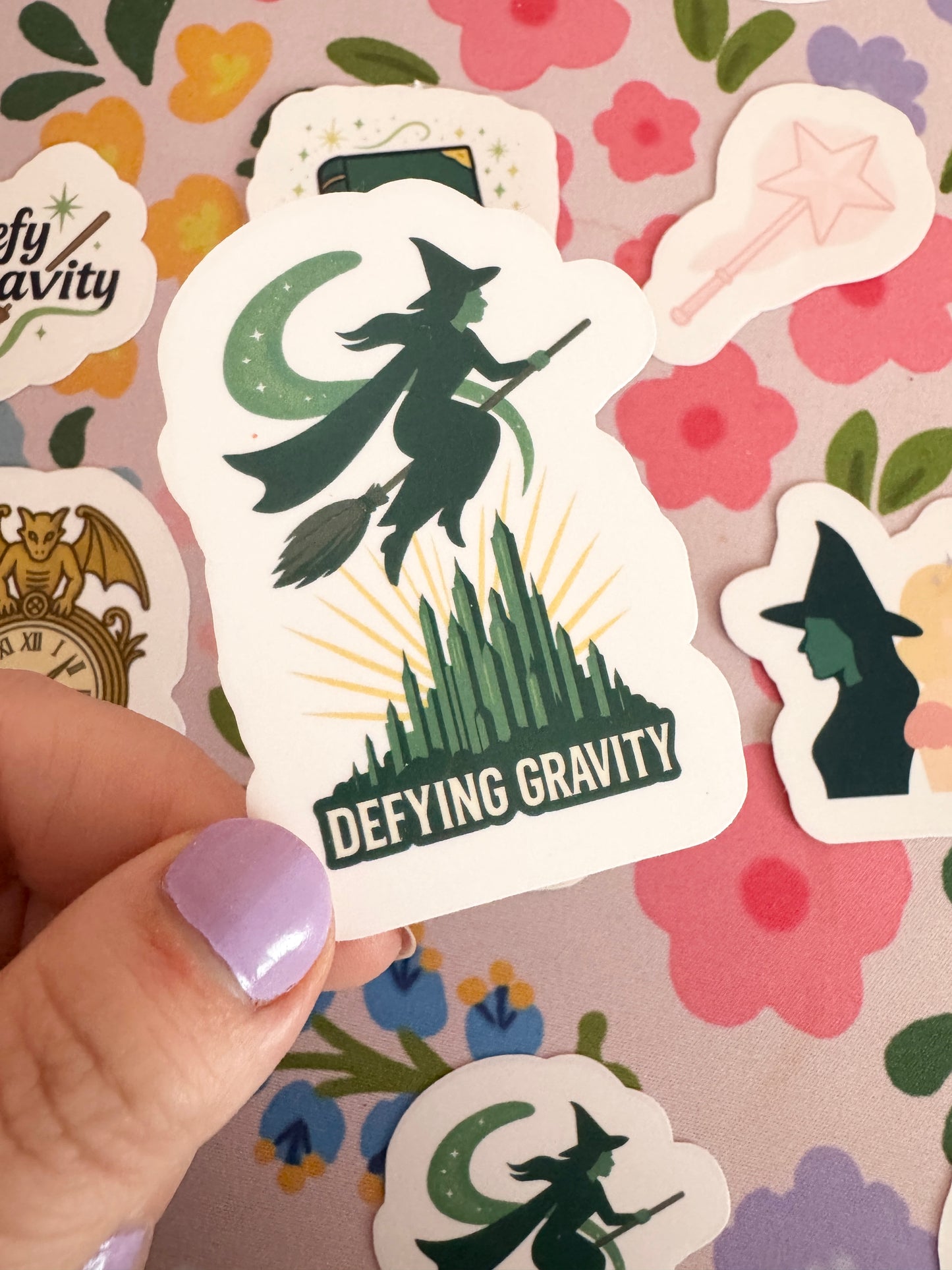 Defying Gravity Green Witch Clear Sticker