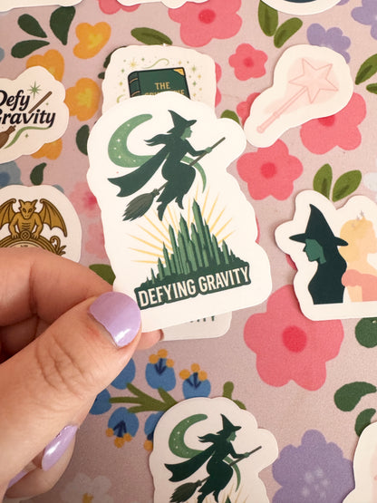 Defying Gravity Green Witch Clear Sticker