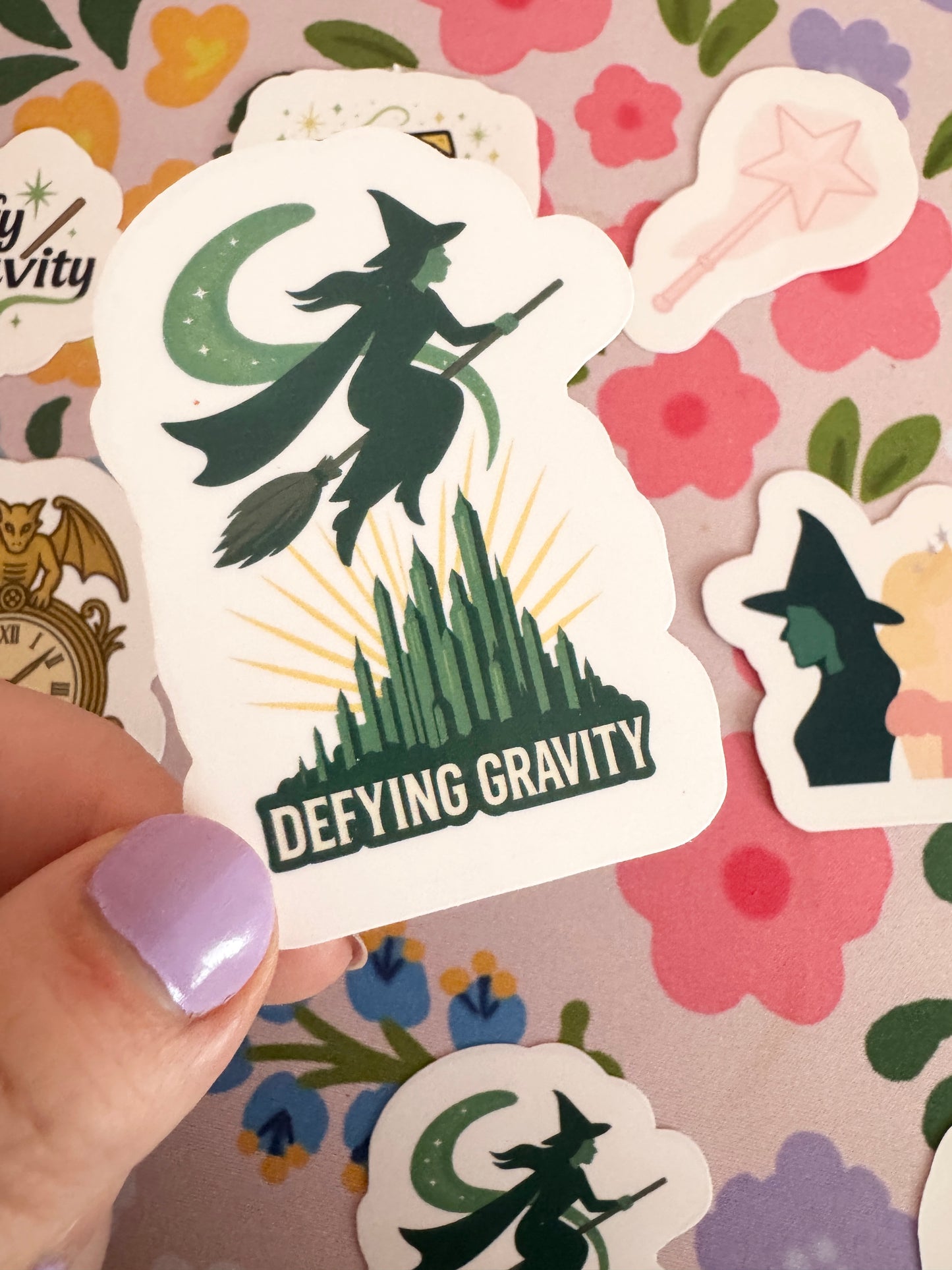 Defying Gravity Green Witch Clear Sticker