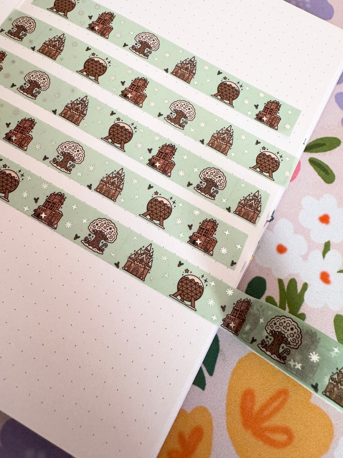 15mm Gingerbread Park Icons Silver Foiled Washi Tape