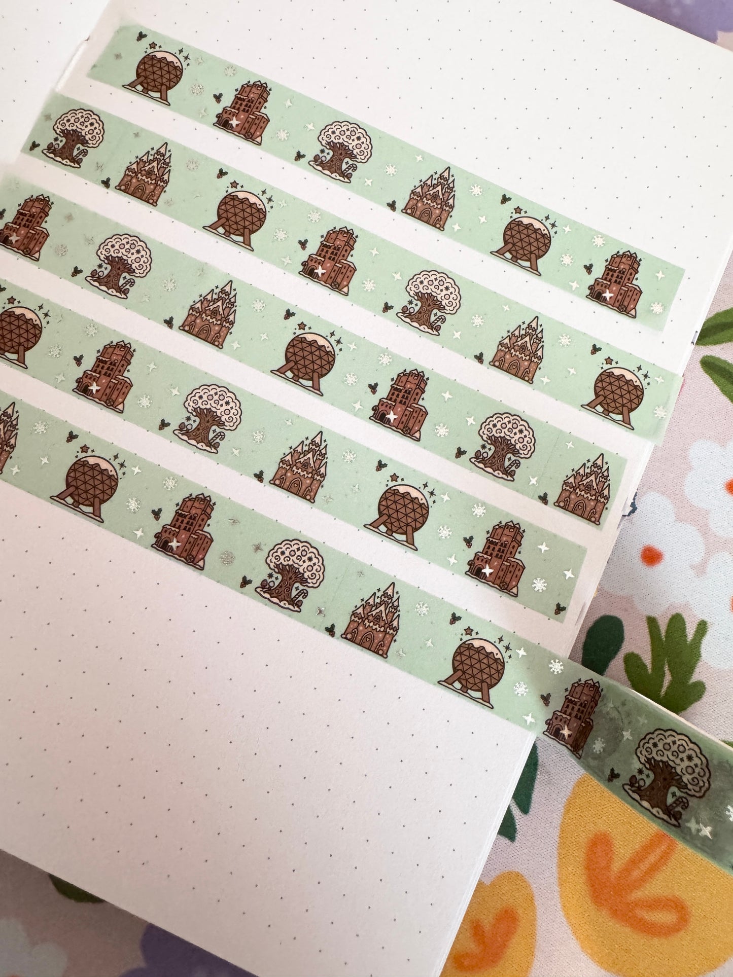 15mm Gingerbread Park Icons Silver Foiled Washi Tape