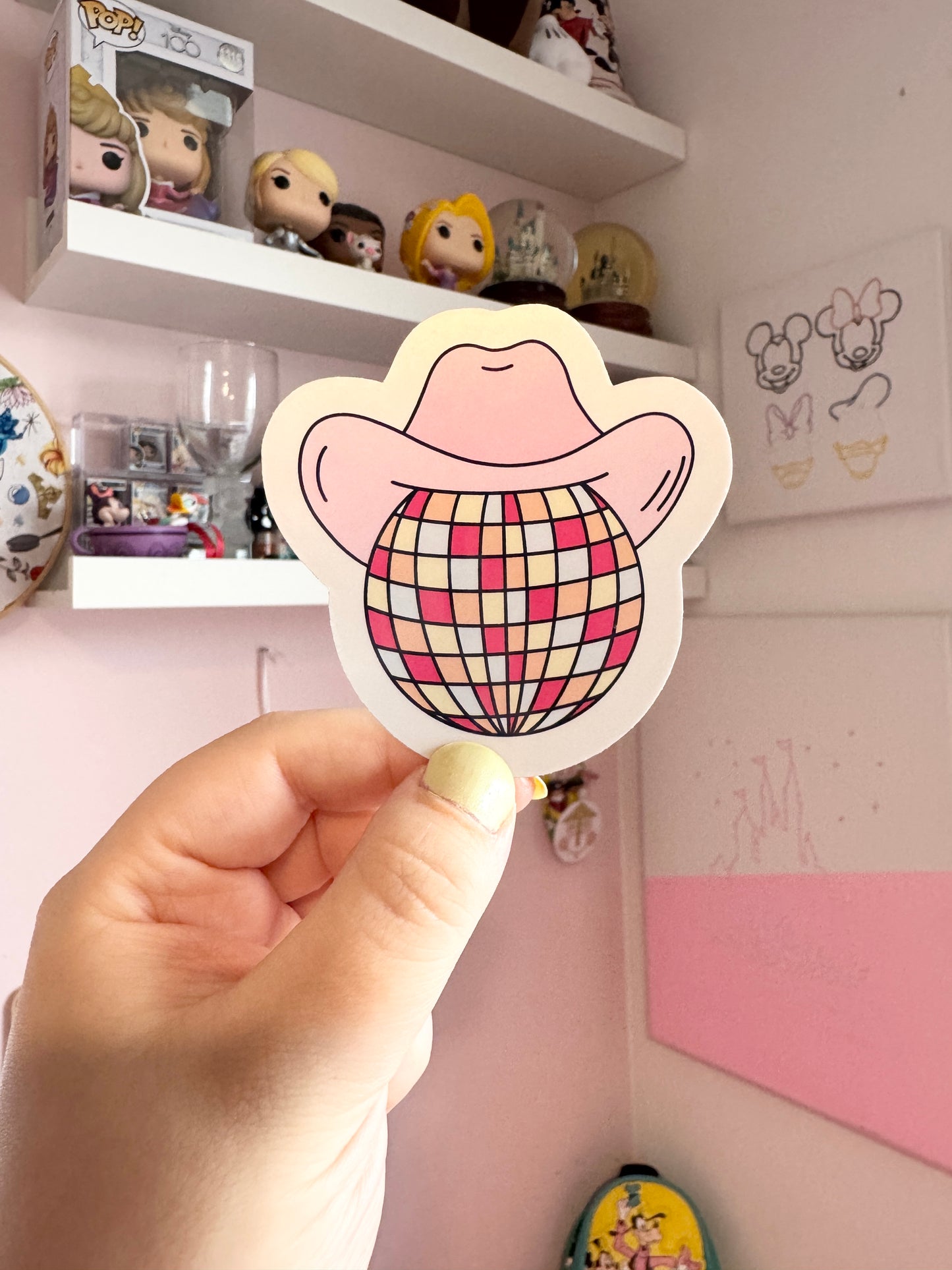 Cowgirl Disco Ball Holographic Sticker